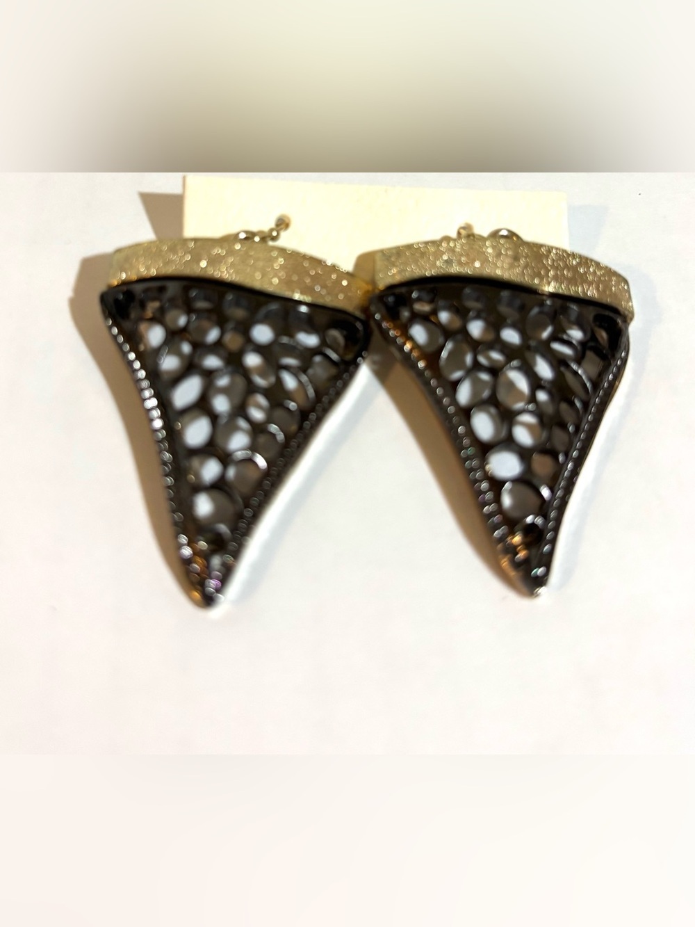 Gold and Black Filigree Triangle Drop Earrings